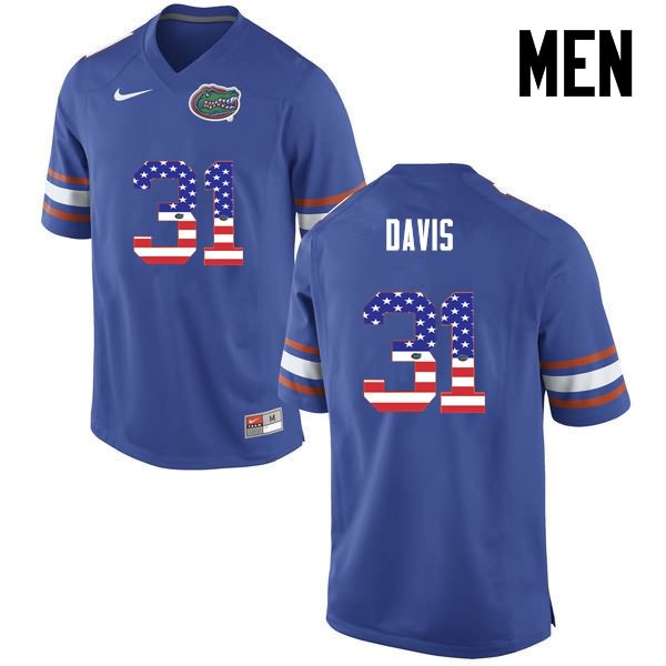 NCAA Florida Gators Shawn Davis Men's #31 USA Flag Fashion Nike Blue Stitched Authentic College Football Jersey BCQ6764DY